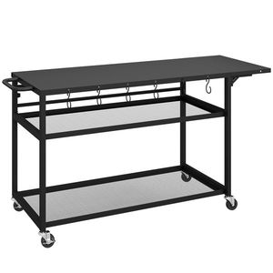 Outsunny Măsuță de grădină cărucior de grătar pe roți cu Blat Lateral Pliabil, Trei Rafturi, 133 x 48, 5 x 82 cm, Negru | Aosom Romania imagine