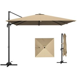 Outsunny Umbrelă cu stâlp lateral pătrată 3 x 3 m, umbrelă de grădină pentru exterior, rotire 360°, înclinabilă 5 poziții, bază în cruce, kaki | Aosom Romania imagine