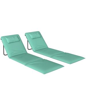 Outsunny Set de 2 Covorașe de Plajă Pliabile cu Spătar Reglabil Tetieră Căptușită 146x50x2 cm Verde | Aosom Romania imagine