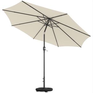 Outsunny Umbrelă de soare aprox. Ø300 cm înclinabilă umbrelă pentru balcon cu manivelă bază încrucișată sac de nisip, UPF 30+ retractabilă alb-crem | Aosom Romania imagine