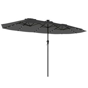 Outsunny Umbrelă Dublă de Grădină 4x2 m cu 36 LED-uri Solare UPF50+ Manivelă 12 Spițe Rezistentă la Apă Gri închis | Aosom Romania imagine