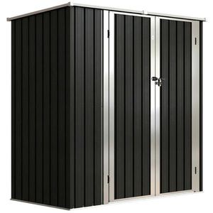 Outsunny Șopron Metalic Exterior pentru Grădină 1, 37 m² 163x89x163 cm cu Acoperiș Înclinat, Uși cu Bolt și Mănuși, Gri | Aosom Romania imagine