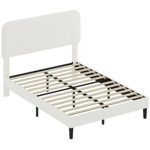 HOMCOM Cadru de pat dublu cu tăblie reglabilă pe înălțime tapițat cu blăniță sherpa șipci de susținere alb | Aosom Romania imagine