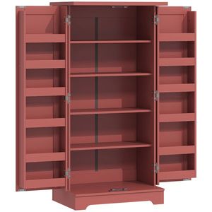 HOMCOM Bufet bucătărie, dulap de bucătărie, 5 niveluri, cu uși și rafturi reglabile, 60l x 40P x 120H cm, aspect lemn, roșu | Aosom Romania imagine