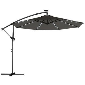 Outsunny Umbrelă cu braț lateral LED solar aprox. Ø300 cm, rotativă, cu manivelă, suport și husă, Gri închis | Aosom Romania imagine