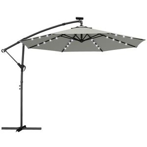 Outsunny Umbrelă cu braț lateral LED Solar aprox. Ø300 cm Rotativă Umbrelă de soare cu manivelă Suport Husă de protecție Gri deschis | Aosom Romania imagine