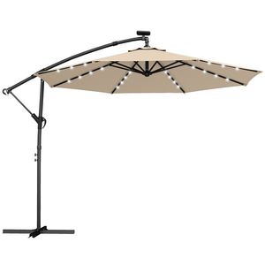 Outsunny Umbrelă cu braț lateral LED Solar cca. Ø300 cm Rotativă Umbrelă cu manivelă Suport Husă de protecție Bej | Aosom Romania imagine