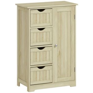 kleankin Dulap de baie Coloană îngustă cu 4 sertare și raft reglabil Stil modern 56x30x83 cm Lemn natural | Aosom Romania imagine