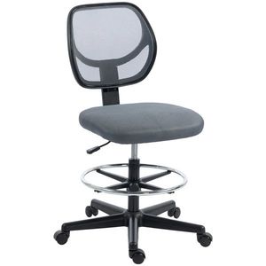 Vinsetto Scaun de birou ergonomic, fotoliu de birou cu suport pentru picioare, scaun pentru desen din plasă, înălțime reglabilă, gri închis | Aosom Romania imagine