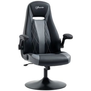 Vinsetto Scaun de gaming ergonomic cu bază rotundă din metal pivotantă 360° înălțime reglabilă pernă pentru gât brațe rabatabile PVC gri negru | Aosom Romania imagine