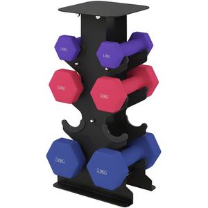 SPORTNOW Set gantere 3 perechi cu suport de depozitare, mânere antiderapante, 1-5 kg, hexagon | Aosom Romania imagine