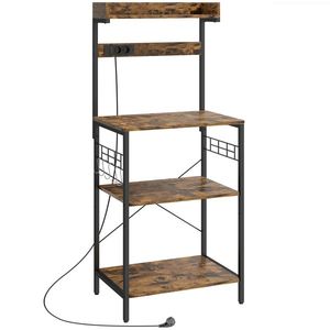 HOMCOM Estantería de Cocina con 2 Tomacorrientes Estante para Microondas Estante Ajustable Ganchos 60x42x137 cm Marrón Rústico | Aosom Romania imagine