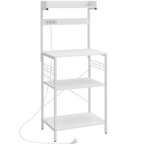 HOMCOM Etajeră de bucătărie cu 2 prize Raft pentru cuptor cu microunde Raft reglabil Cârlige 60x42x137 cm Alb | Aosom Romania imagine