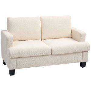 HOMCOM Canapé 2 locuri 120 cm cu perne de spătar detașabile, catifea pentru sufragerie, dormitor, birou, bej | Aosom Romania imagine