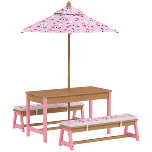 AIYAPLAY Masă de picnic pentru copii cu bănci, perne, umbrelă pliabilă, cutii de depozitare detașabile, model flamingo, roz | Aosom Romania imagine
