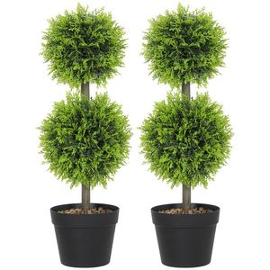 HOMCOM Set de 2 plante artificiale decorative, bile de buxus 60 cm cu ghiveci, plastic, verde | Aosom Romania imagine
