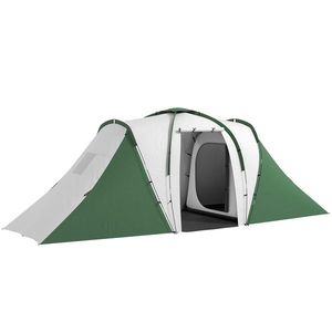 Outsunny Cort de Camping pentru 4-6 Persoane cu 2 Camere, 2 Uși și Geantă de Transport, 555x225x190 cm, Verde | Aosom Romania imagine