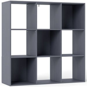 HOMCOM Bibliotecă, etajeră de depozitare în 3 niveluri cu 9 compartimente, pentru living, birou, dormitor, 91x29, 5x91cm, gri | Aosom Romania imagine