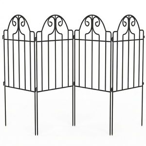 Outsunny Set cu 4 garduri metalice de grădină 125x57 cm cu design arcuit, rezistente, ușor de montat pentru patio, gazon, negru | Aosom Romania imagine