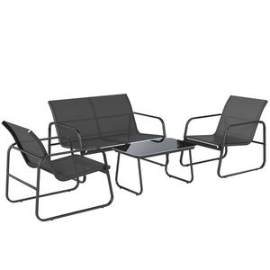 Outsunny Set Grădină Exterior 4 Piese cu Canapea 2 Locuri 2 Fotolii Masă cu Sticlă Securizată Țesătură Textilene Gri închis | Aosom Romania imagine