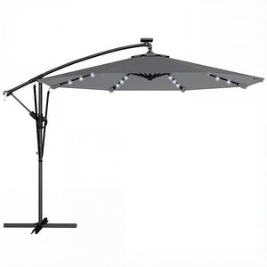 Outsunny Umbrelă Excentrică cu Lumină LED Solară 330x295 cm Umbrelă cu Bază Încrucișată Manivelă Husă Protectoare Gri Închis | Aosom Romania imagine