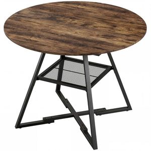 HOMCOM Masă de dining 4 locuri, 100 cm rotundă, bucătărie industrială, poliță de depozitare, maro rustic. | Aosom Romania imagine
