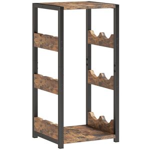 HOMCOM Suport Vin, Rafturi Ondulate, Picioare Reglabile, Maro Rustic, Negru | Aosom Romania imagine