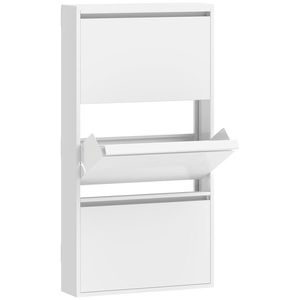 HOMCOM Dulap pantofi metalic cu 3 compartimente rabatabile, dulap îngust, montare pe perete, pentru 6 perechi, Alb | Aosom Romania imagine