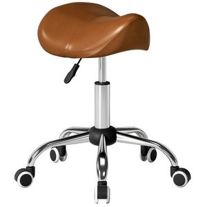 HOMCOM Taburet cu roți, scaun de lucru cu înălțime reglabilă 49-61 cm și șa ergonomică, 52x53x49-61cm, maro | Aosom Romania imagine