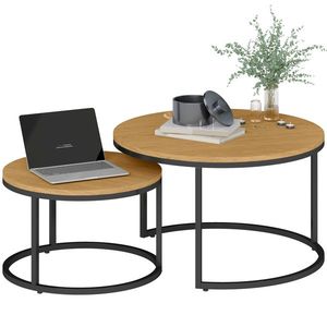 HOMCOM Set de 2 mese de cafea gigogne suprapozabil design industrial blat de ciment picioare din metal maro | Aosom Romania imagine