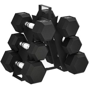 SPORTNOW Set de Gantere pentru Sala de Fitness cu Suport, 2x4kg, 2x6kg, 2x8kg, Greutăți Hexagonale din Metal cu Mâner Antiderapant, Antrenament de Forță Acasă, Negru | Aosom Romania imagine