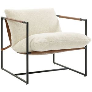 HOMCOM Fotoliu de salon, fotoliu auxiliar tapițat în țesătură bouclette, șezut lat și structură din oțel, 77x91x80cm, crem | Aosom Romania imagine