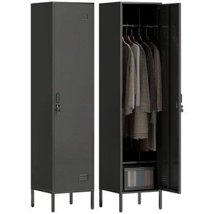 HOMCOM Spind metalic cu ușă închisă cu cheie și bară pentru haine, spind metalic individual pentru acasă sau birou, Negru | Aosom Romania imagine