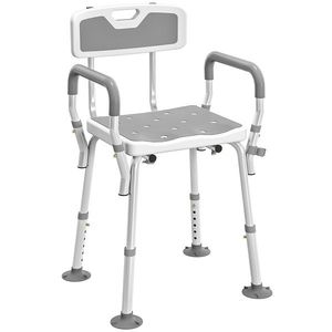 HOMCOM Taburet/Scaun de duș ergonomic înălțime reglabilă picioare antiderapante 56, 5 x 53, 5 x 87 cm alb și gri | Aosom Romania imagine