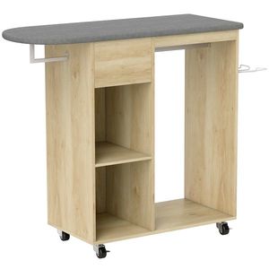 HOMCOM Dulap pentru călcat din lemn masă de călcat pe roți bară de suspendare raft 125 x 43, 5 x 102, 5 cm lemn natural | Aosom Romania imagine