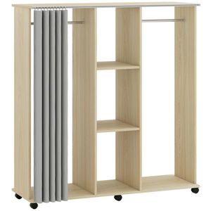 HOMCOM Dulap cu umeraș Mobil pentru depozitare 6 roți 120L x 40l x 128H cm lemn natural | Aosom Romania imagine