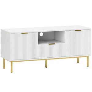 HOMCOM Comodă TV, mobilier TV pentru 127 cm cu 2 uși cu închidere silențioasă, sertar și compartiment deschis, 120x39x54cm, alb | Aosom Romania imagine