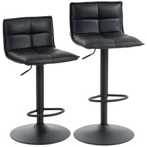 HOMCOM Set de 2 taburete de bar reglabile pe înălțime cu șezut rotativ din PU 44 x 45 x 85-106 cm negru | Aosom Romania imagine