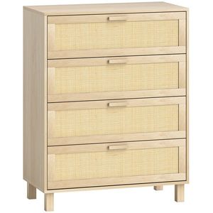 HOMCOM Comodă 4 sertare cannage din ratan dim. 80L x 40l x 103H cm MDF Aspect Lemn Deschis | Aosom Romania imagine