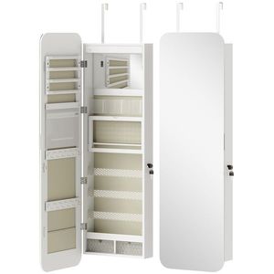 HOMCOM Oglindă pentru bijuterii cu lumină LED montată pe perete sau ușă cu încuietoare oglindă integrală 2 sertare Alb | Aosom Romania imagine