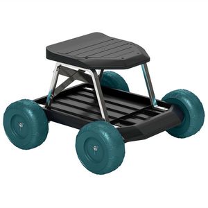 Outsunny Scaun rulant de grădină taburet de grădinărit tavă pentru unelte pentru scos buruieni plantat 50 x 49 x 32 cm verde închis | Aosom Romania imagine