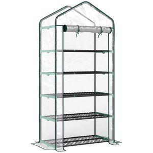 Outsunny Seră de grădină din PVC cu 5 rafturi, mini-seră de balcon, cadru din oțel, ușă cu fermoar, 90x49x193cm, transparent | Aosom Romania imagine