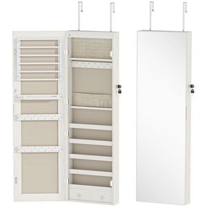 HOMCOM Oglindă-dulap pentru bijuterii cu lumină LED dulap bijuterii montat pe perete sau pe ușă cu încuietoare oglindă întreagă alb | Aosom Romania imagine