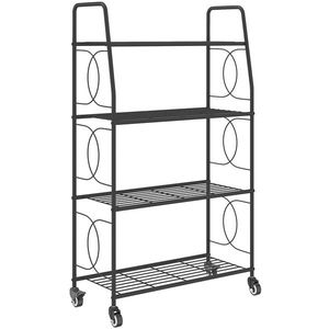 Outsunny suport pentru plante din metal cu 4 niveluri, etajeră tip scară robustă pentru ghivece cu roți blocabile | Aosom Romania imagine