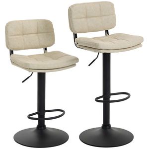 HOMCOM Set de 2 scaune de bar vintage capitonate - rotative, reglabile - suport pentru picioare - tapițerie sintetică cremă | Aosom Romania imagine