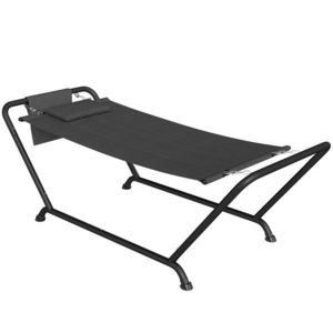 Outsunny Hamac cu cadru 237 x 90 cm Hamac cu bară cu buzunar lateral, pernă pentru cap Cadru metalic suport până la 150 kg | Aosom Romania imagine