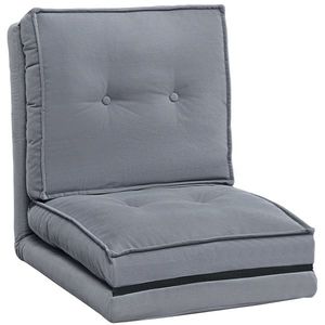 HOMCOM Fotoliu de podea pliabil din velur canaletat, saltea pentru podea cu spătar reglabil în 5 poziții, 59 x 230 x 15 cm, gri | Aosom Romania imagine