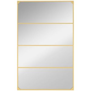 HOMCOM Oglindă de perete tip verrière, dreptunghiulară, stil industrial, montaj orizontal sau vertical cu 4 cârlige, din metal auriu 109 x 69 cm | Aosom Romania imagine