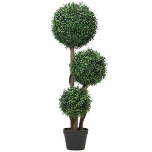 HOMCOM Bilă de buxus artificial cu trei bile, plantă artificială, plantă artificială cu trunchi din lemn în ghiveci, 30 x 30 x 100 cm, Verde | Aosom Romania imagine