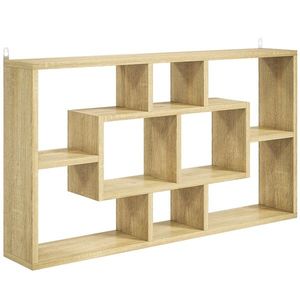 HOMCOM Etajeră de perete decorativă Raft pentru cărți, CD-uri cu 8 cuburi 85x14, 5x47, 5 cm Stejar | Aosom Romania imagine